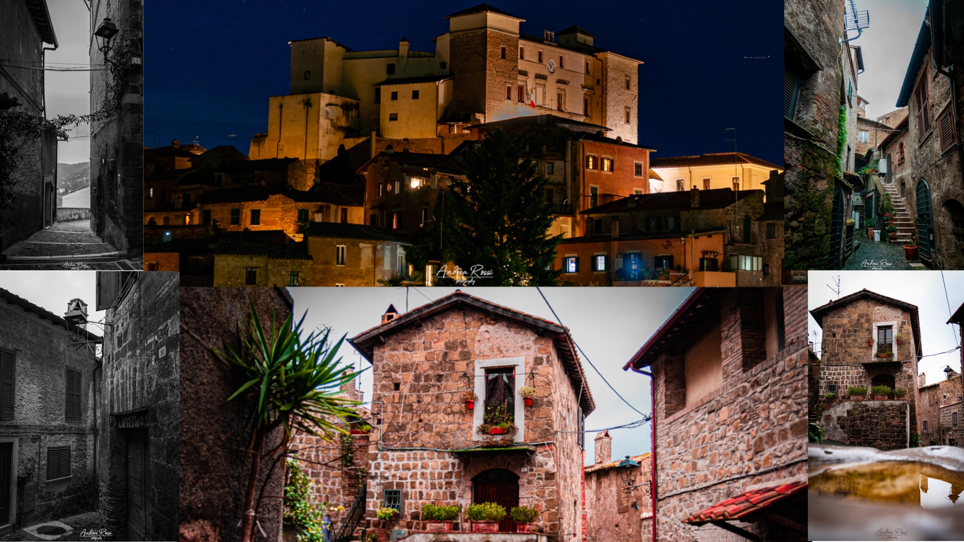 Foto collage di Castelnuovo: il castello, il panorama dal castello, le strade.
